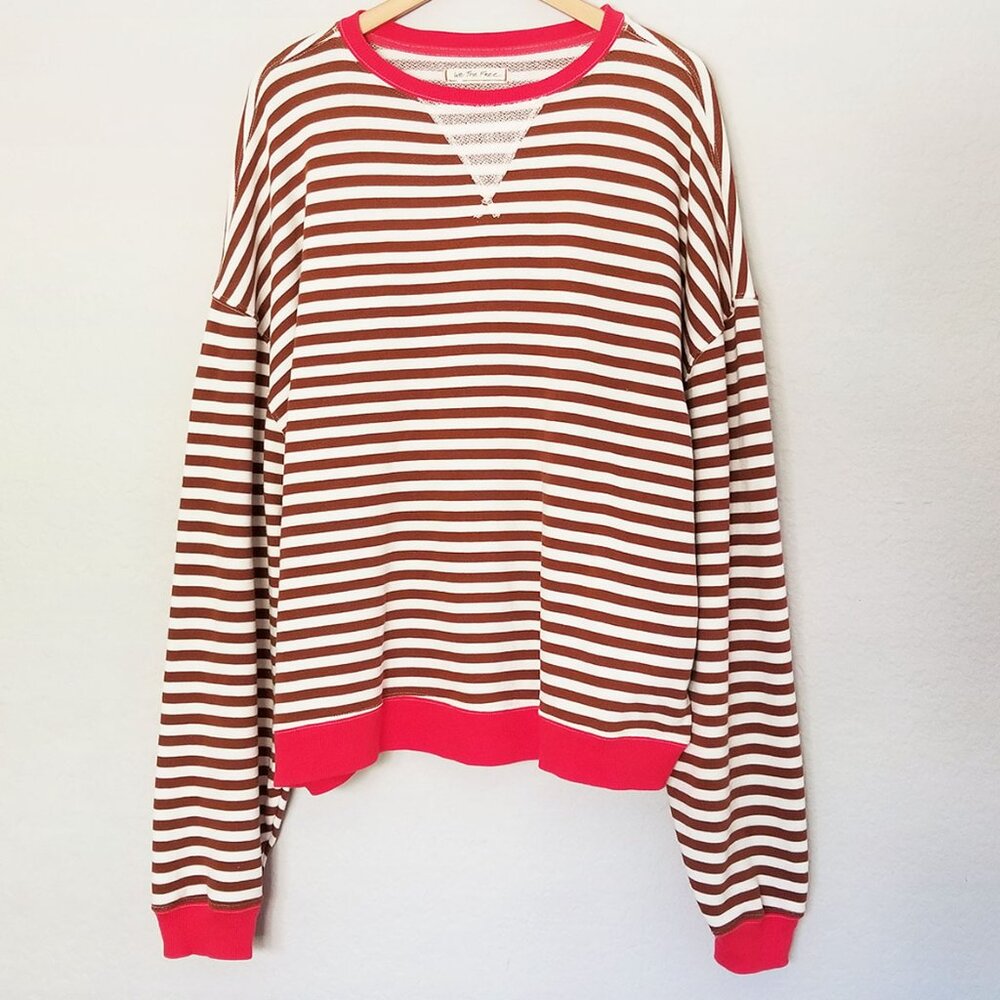 Free People We The Free Classic Striped Oversized Crewneck S Coffee Combo $98 - Picture 5 of 16